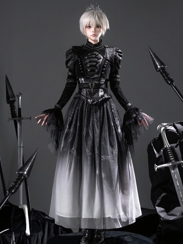 [Preordine entro l'8 giugno] Set completo abito militare gotico scuro Phantom Night (giacca + top a bustier + gonna)