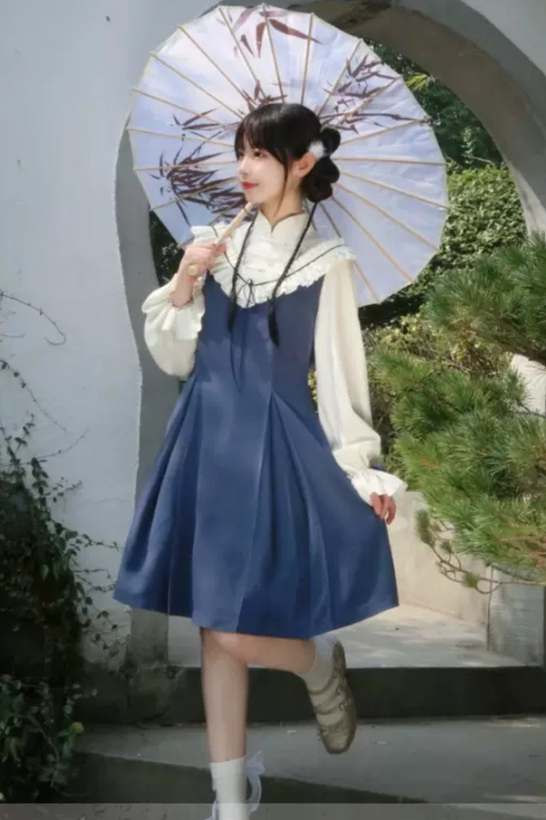 ガーリーフリルカラーチャイナワンピース