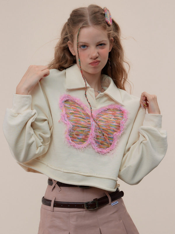 American Retro Pop Butterfly Design Short Top