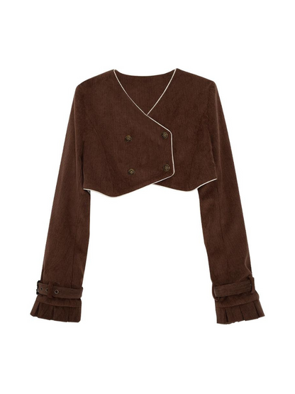 Brown girly short jacket + shirt + flared skirt
