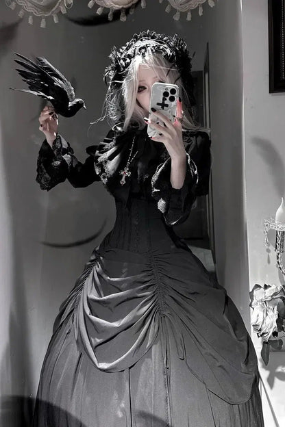 【1月3日予約締切】Return of the Witchesダークゴシックローズラッフルトップス＋プルアップコルセットスカート