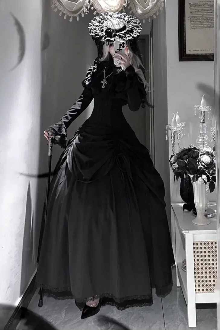 【1月3日予約締切】Return of the Witchesダークゴシックローズラッフルトップス＋プルアップコルセットスカート