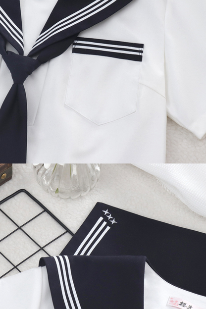 Matrosen-Hemd + Träger-Kurze Hose + Krawatte + Baskenmütze