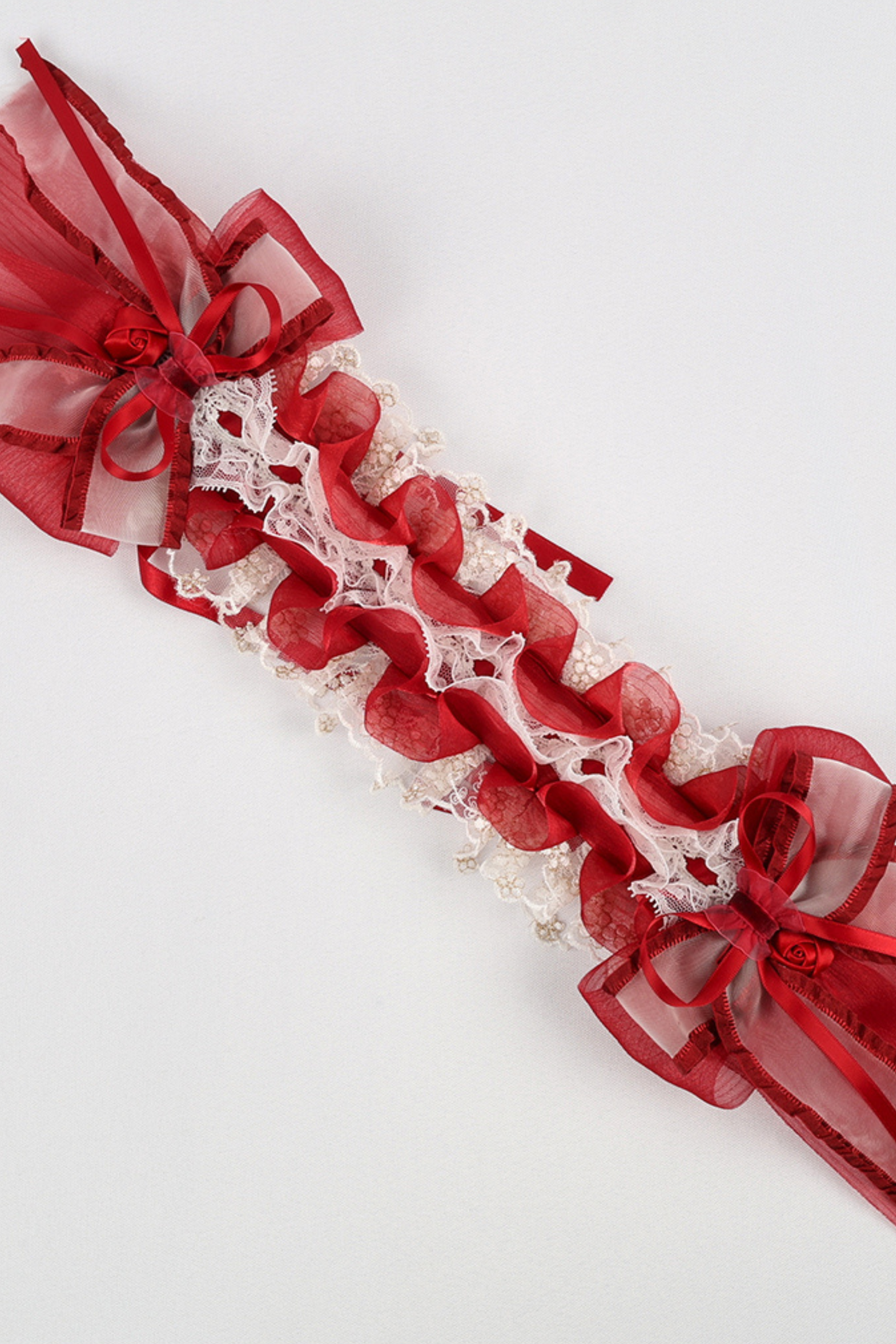 ローズレースロリータボンネット+ハット+ヘアバンド+クリップハット+クラウン