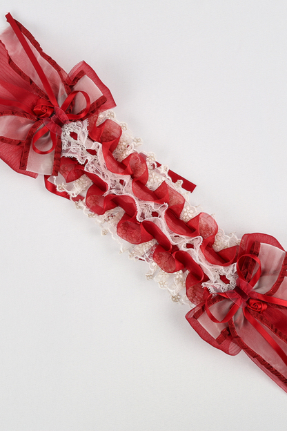 ローズレースロリータボンネット+ハット+ヘアバンド+クリップハット+クラウン