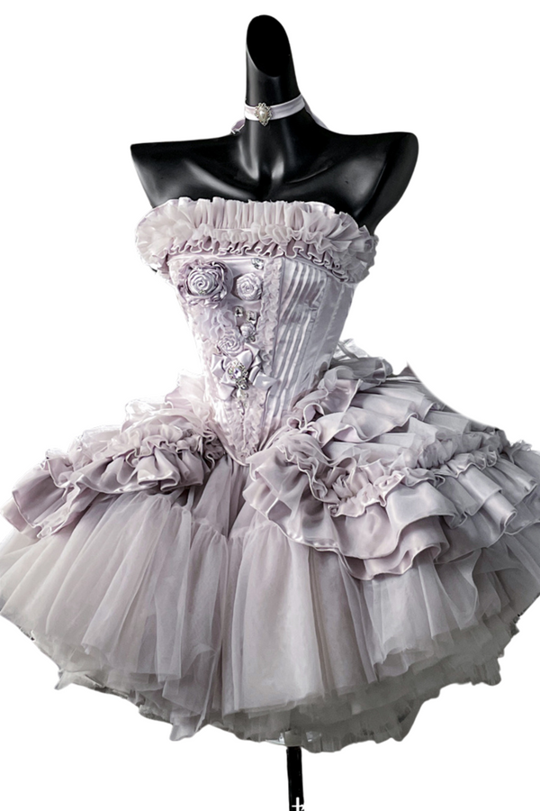 ビクトリアフラワーチューブトップス＋ショートスカート＋ロングスカート＋ガーゼスカート＋アームリング＋チョーカー