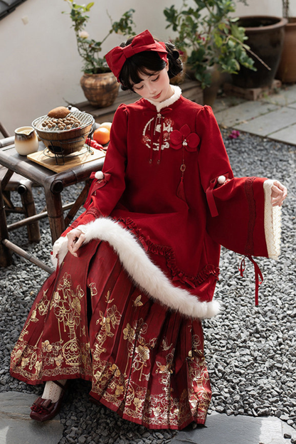 China Big Sleeve Dress + Apron + Skirt + Leg Warmers + Hairband + Clip + Pin