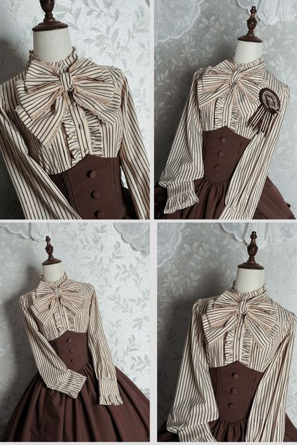 【12月23日予約締切】ビクトリアデュークエレガントクラシックフリルスタンドカラーリボンシャツ