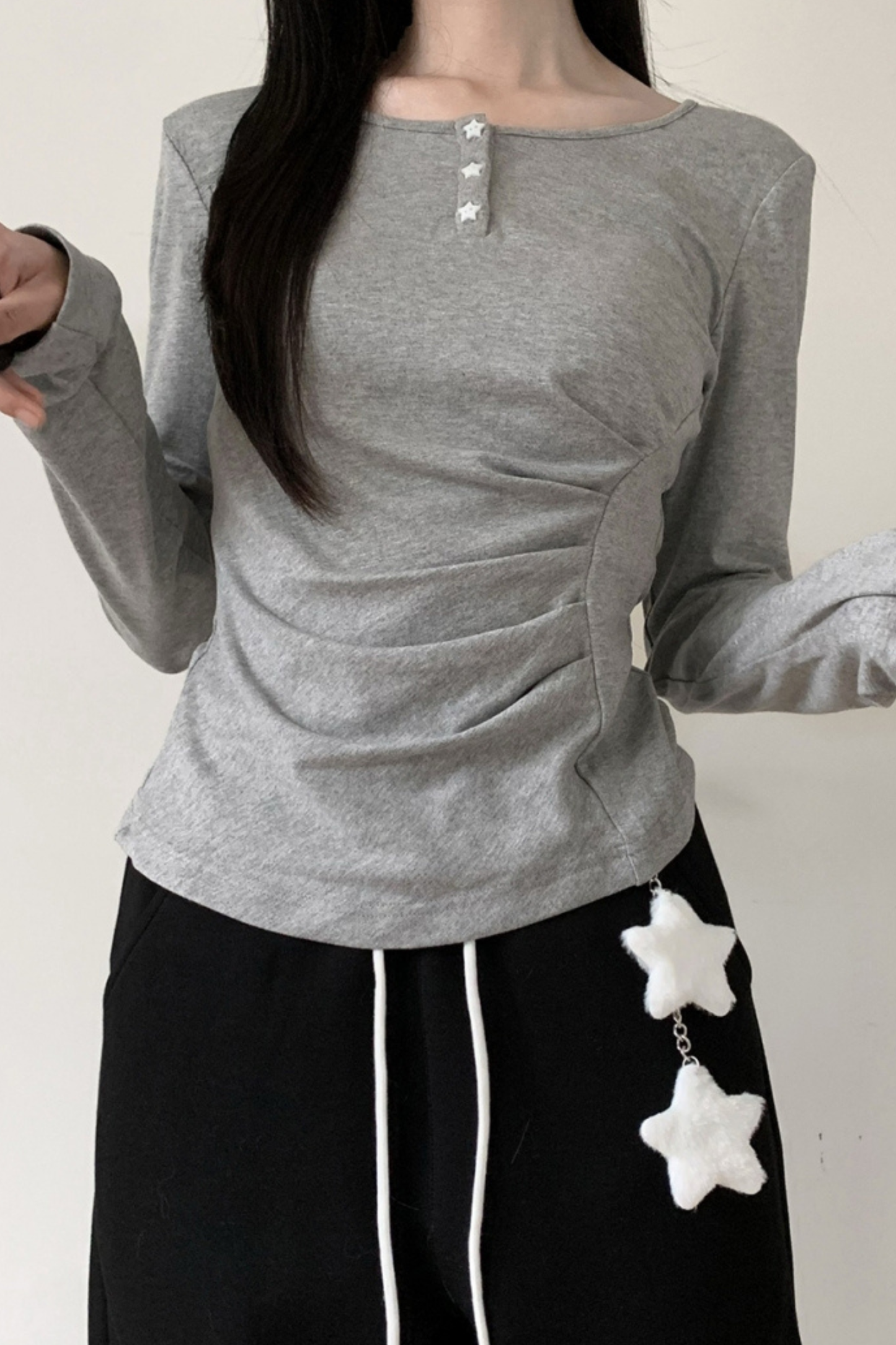 マルチカラーボタンリボントップス