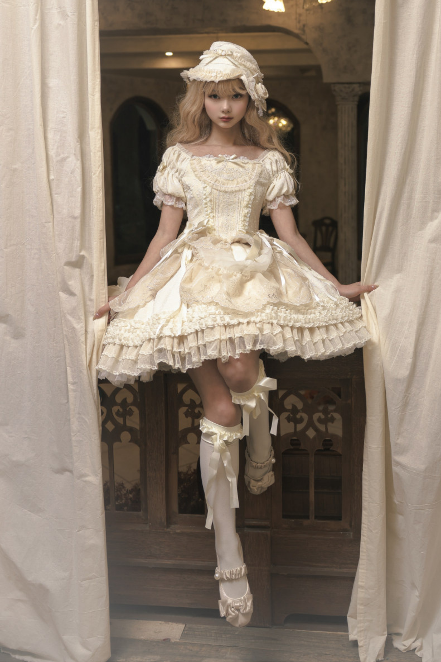 Moon River Lolita Puff Sleeve Top + Vest + Skirt