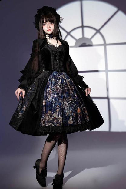 Gothic Lolita Jumper Skirt + Dark Top + Girdle