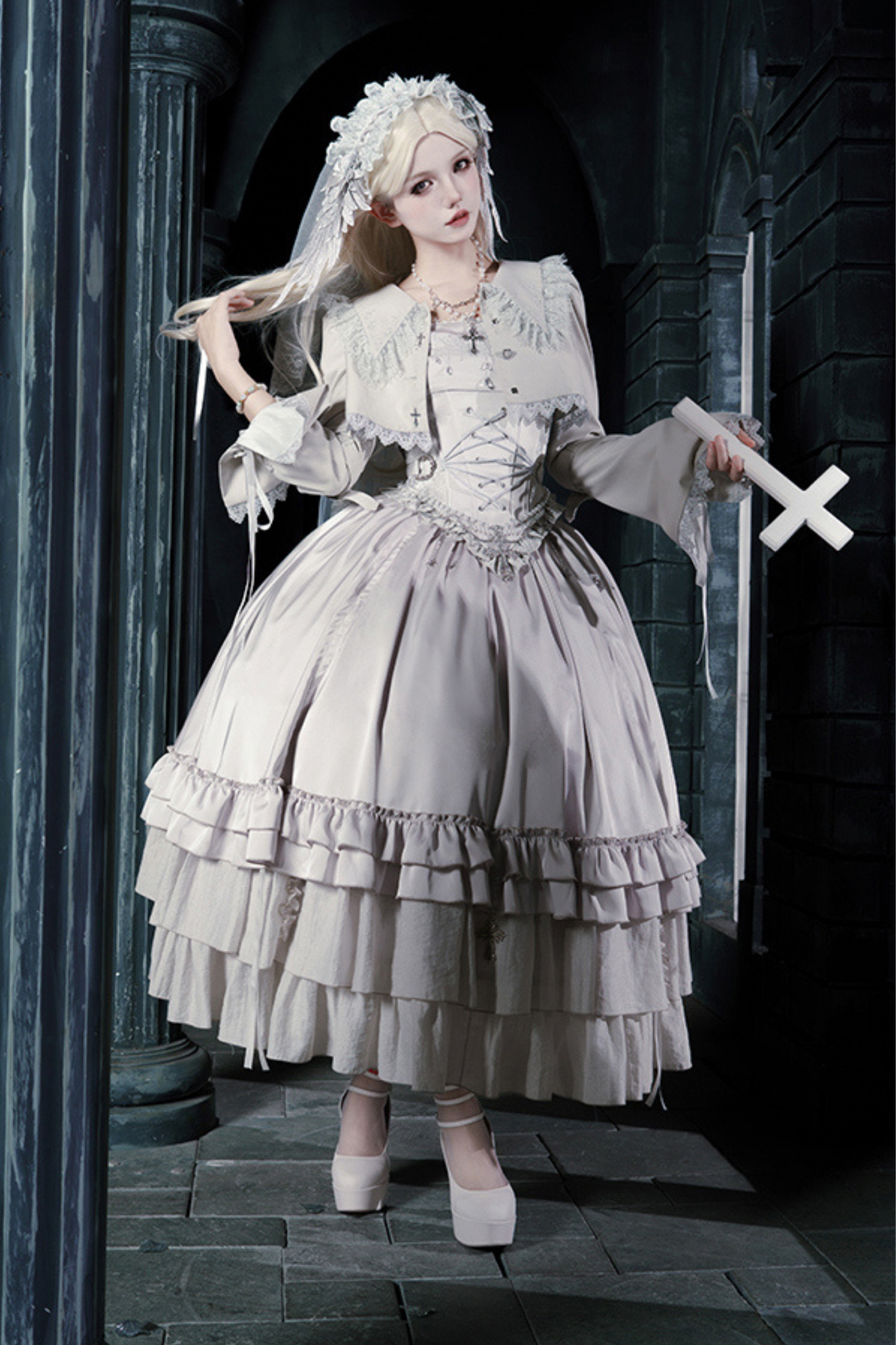 ゴシックロリータスカート+コルセット+ベール+ネックレス+ウエストチェーン