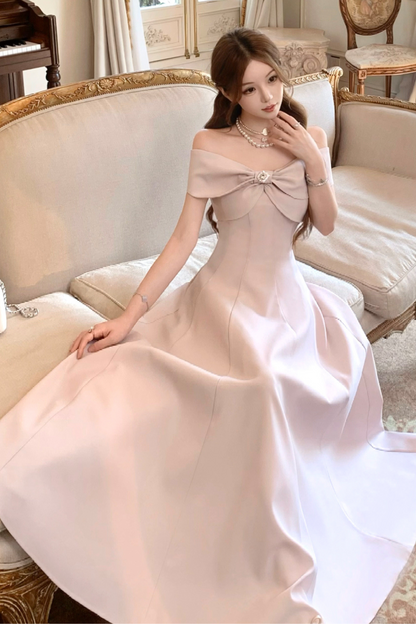 オフショルダーリボンショートフレアドレス＋ロングフレアドレス