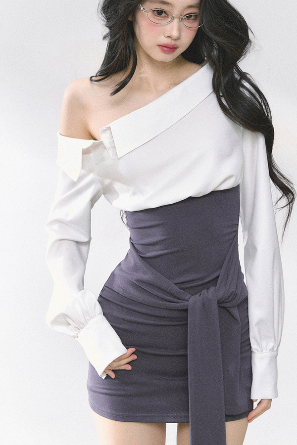 ウエストバンド付きワンショルダーシャツ