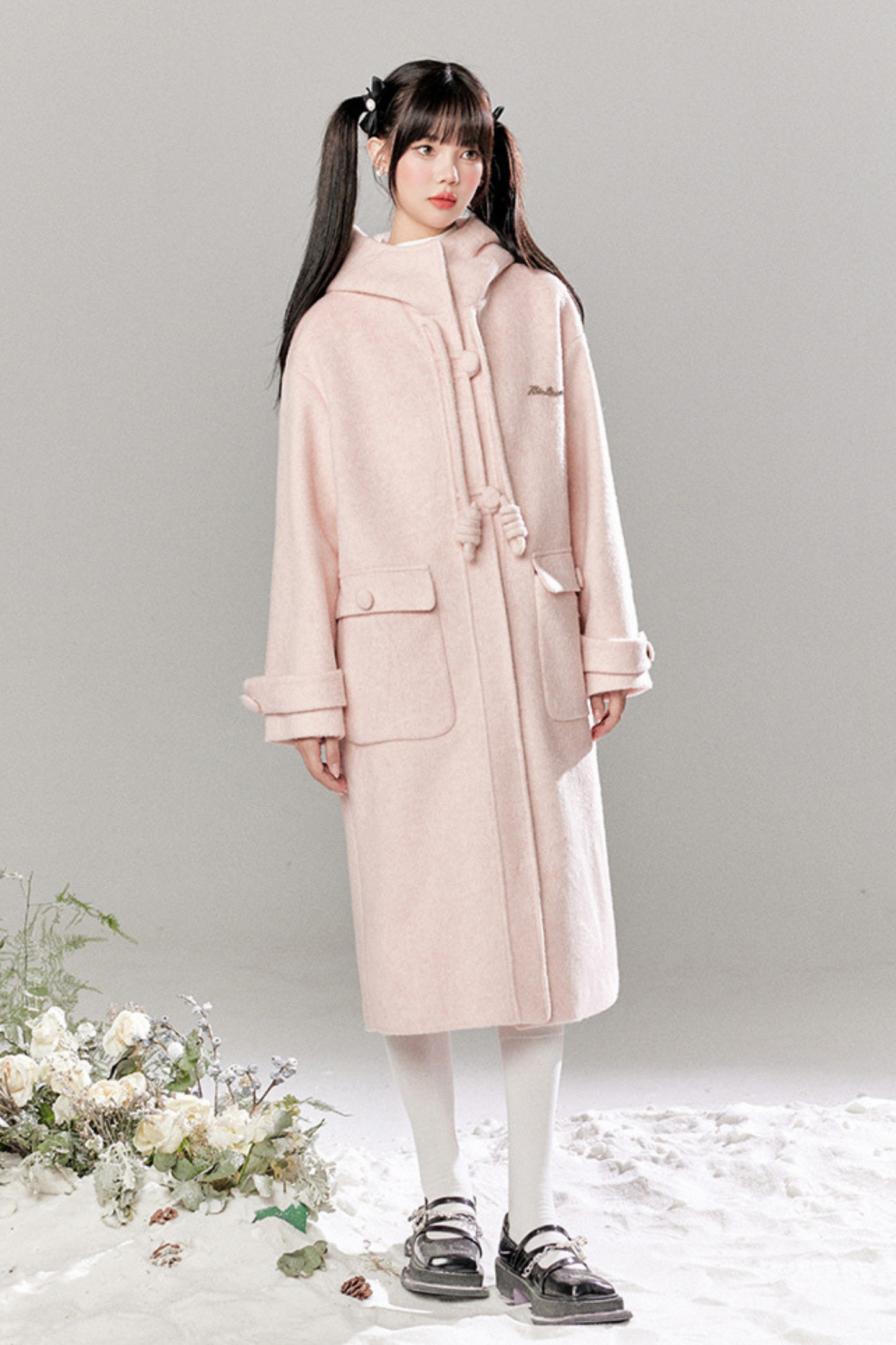 French Single Brest Food Long Wool Coat