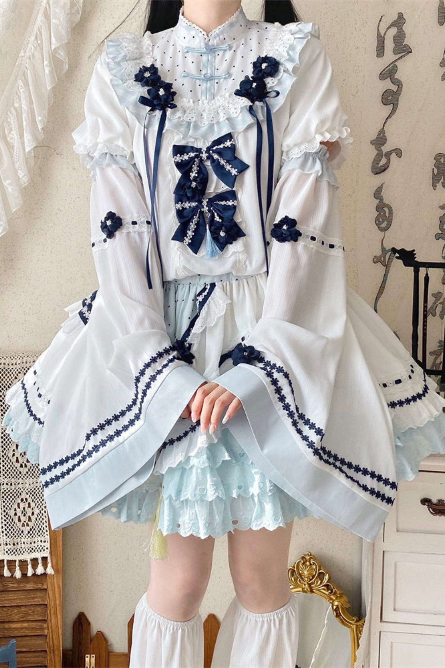 [3월 18일 예약마감] 차이나 드림 원피스 + 점퍼 스커트 + 소매 + 레그 워머 + 머리띠 + 칼라 + 클립 + 리본 + 공주 소매