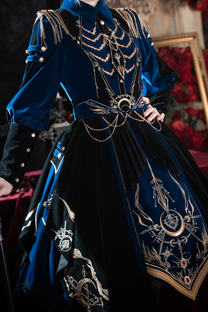 [Deadline for pre-order on November 16th] Holy army blue black embroidered military cape dress complete set + dress set