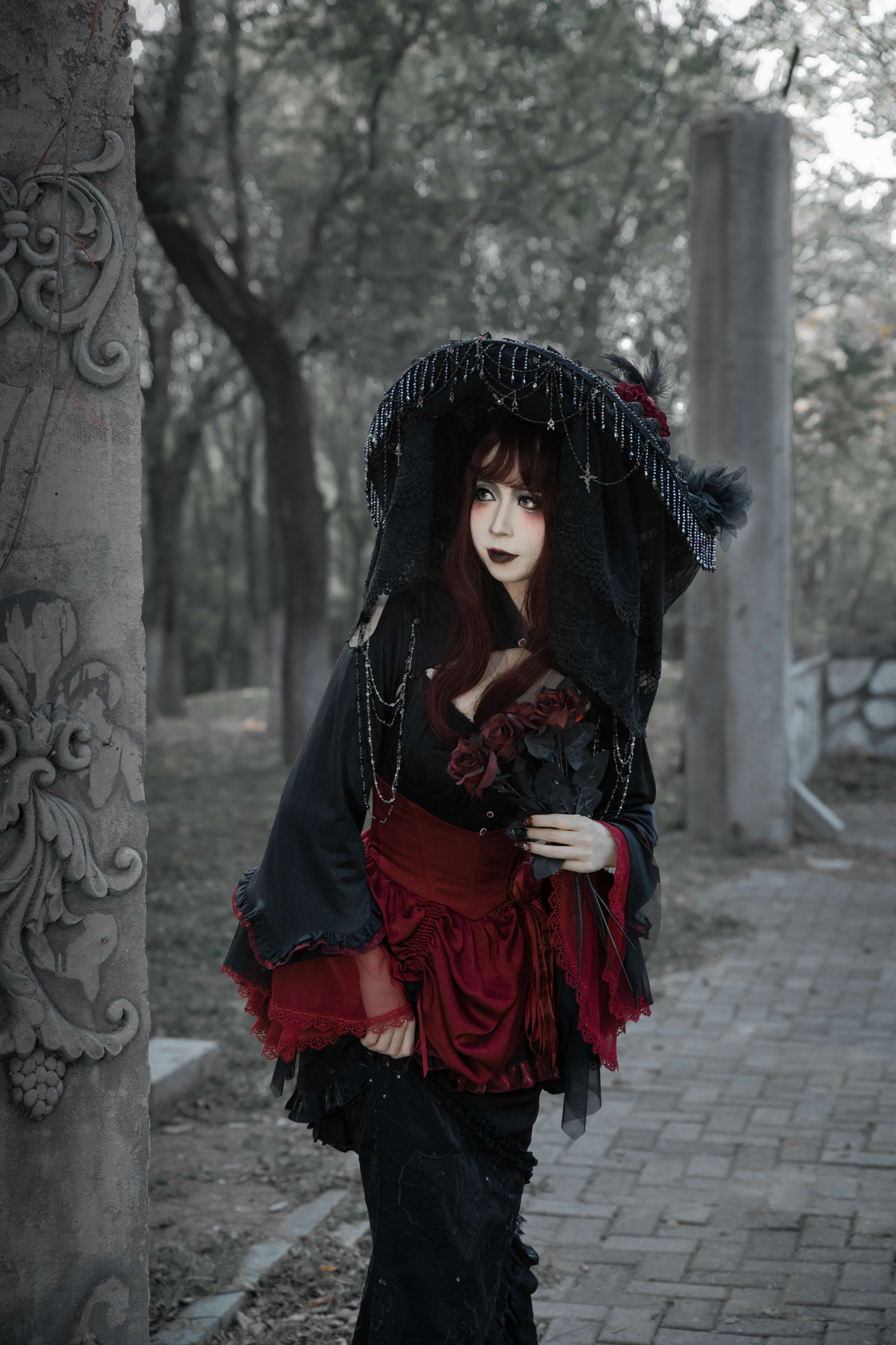 ダークフラワーゴシックロリータセットアップ