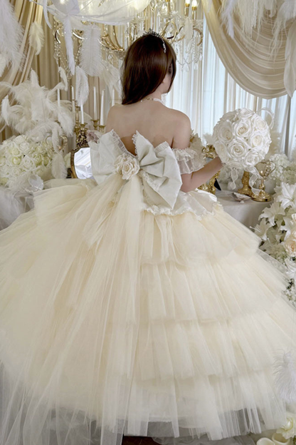 [예약상품] 4월 4일 예약마감]애프리콧 웨딩 로리타 원피스+숄+소매+리본 테일+베일