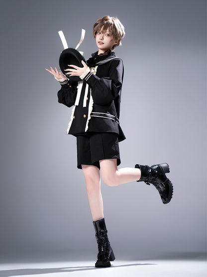 College Style Prince Sailor Collar Jacket Shorts Set + Hat
