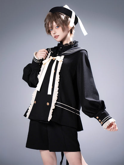 College Style Prince Sailor Collar Jacket Shorts Set + Hat