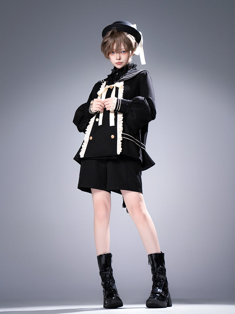 College Style Prince Sailor Collar Jacket Shorts Set + Hat