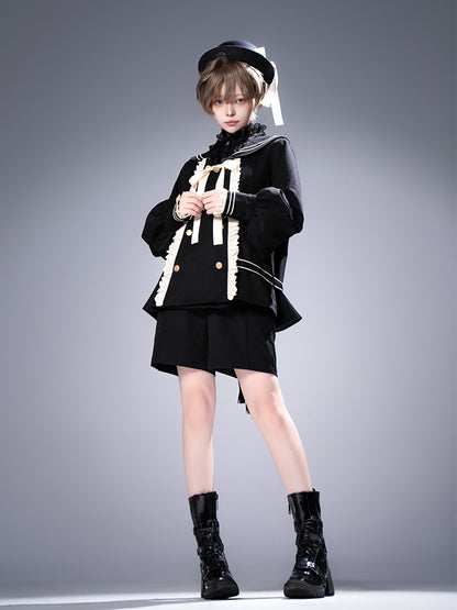 College Style Prince Sailor Collar Jacket Shorts Set + Hat