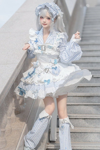 【11月5日予約締切】Blue White Striped Medical Lolita Ruffles Hairband