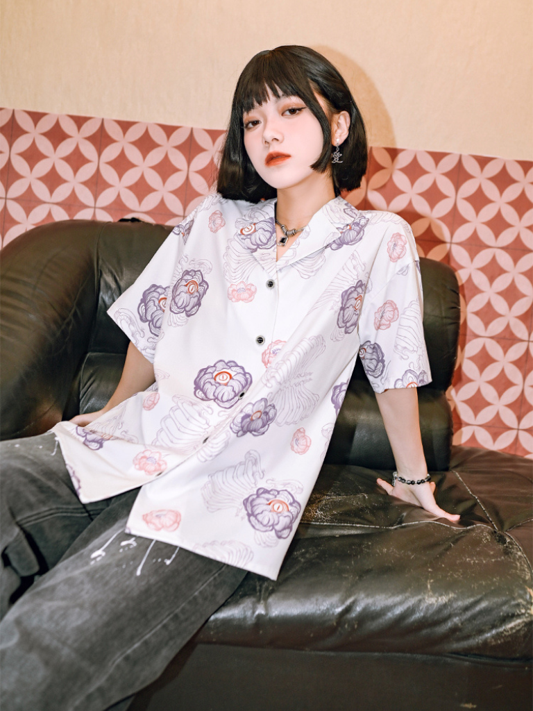 Dark Style Suit Color Flower Bone Shirt