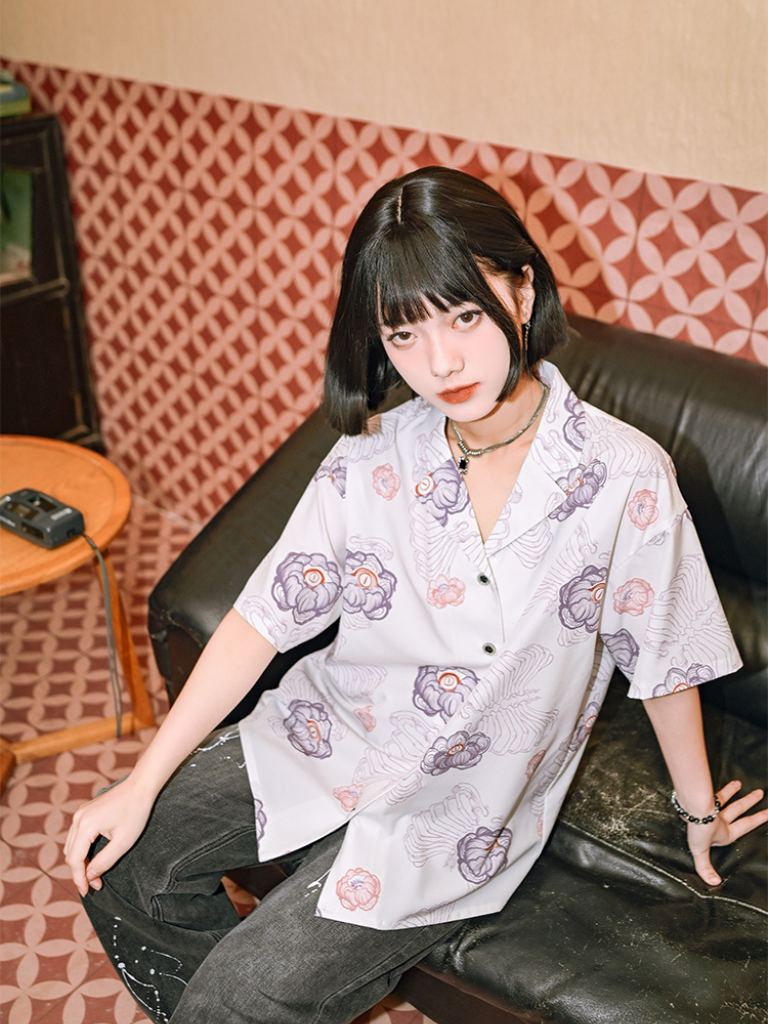 Dark Style Suit Color Flower Bone Shirt