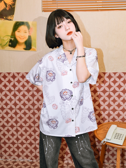 Dark Style Suit Color Flower Bone Shirt