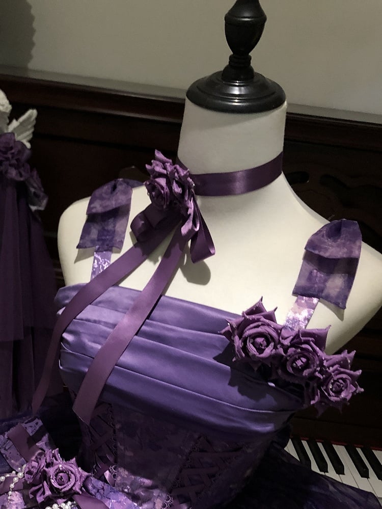 [Pre-order Deadline: May 23] Wisteria Purple Series Hairband Veil + Back Bow Train + Choker + Off-Shoulder Shawl Sleeves