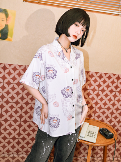 Dark Style Suit Color Flower Bone Shirt