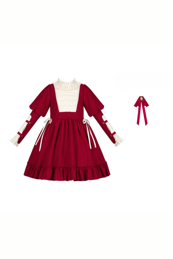 レースラッフルロリータドレス+リボン