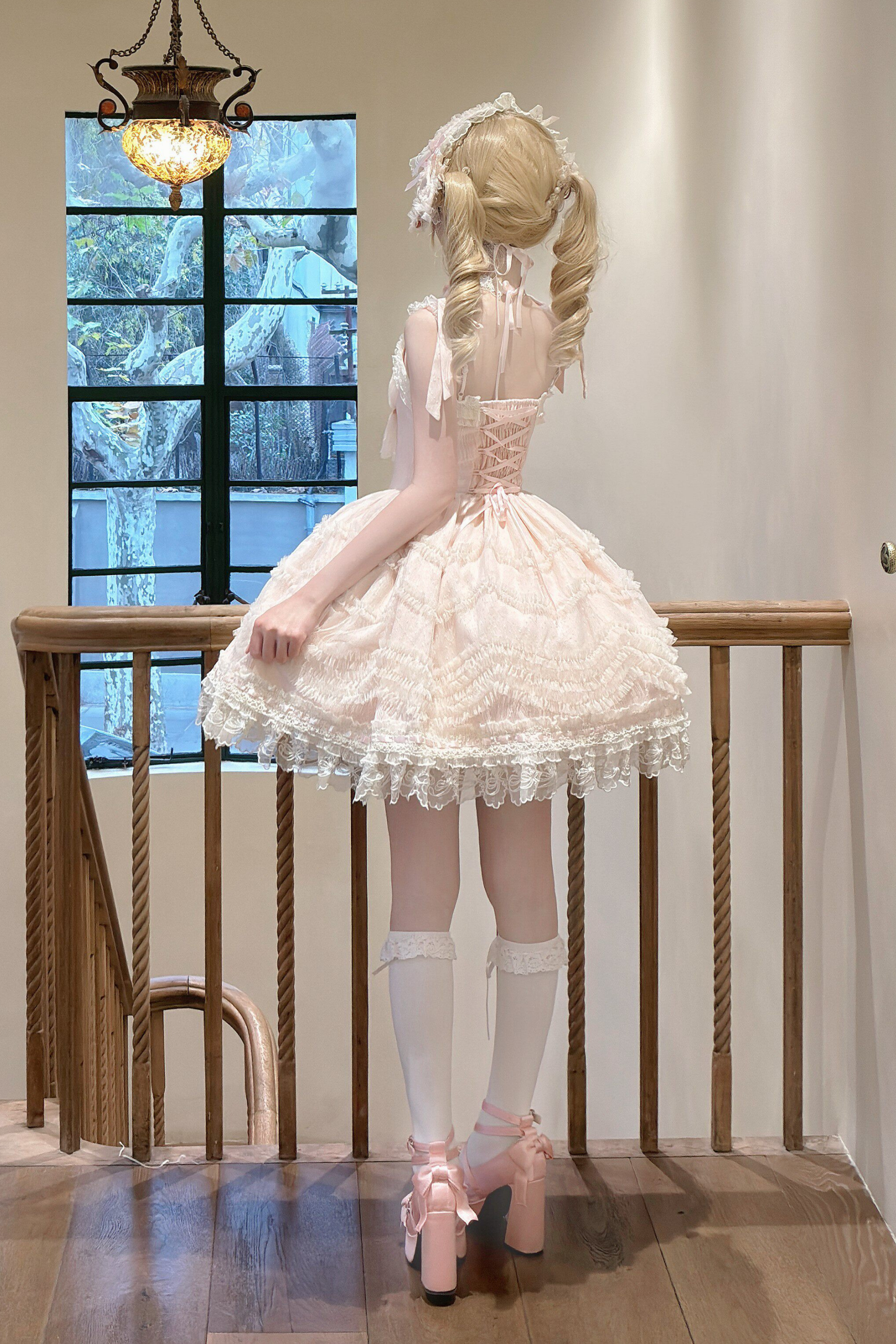 甜美珍妮蘿莉塔吊帶裙+項鍊+帽子+髮帶