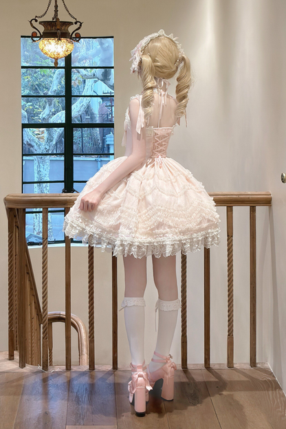 甜美珍妮蘿莉塔吊帶裙+項鍊+帽子+髮帶