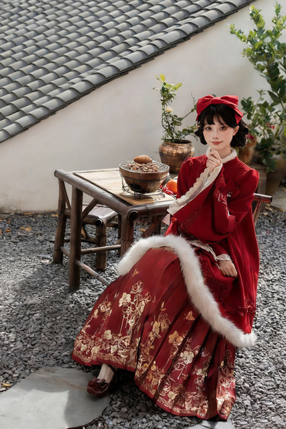 China Big Sleeve Dress + Apron + Skirt + Leg Warmers + Hairband + Clip + Pin