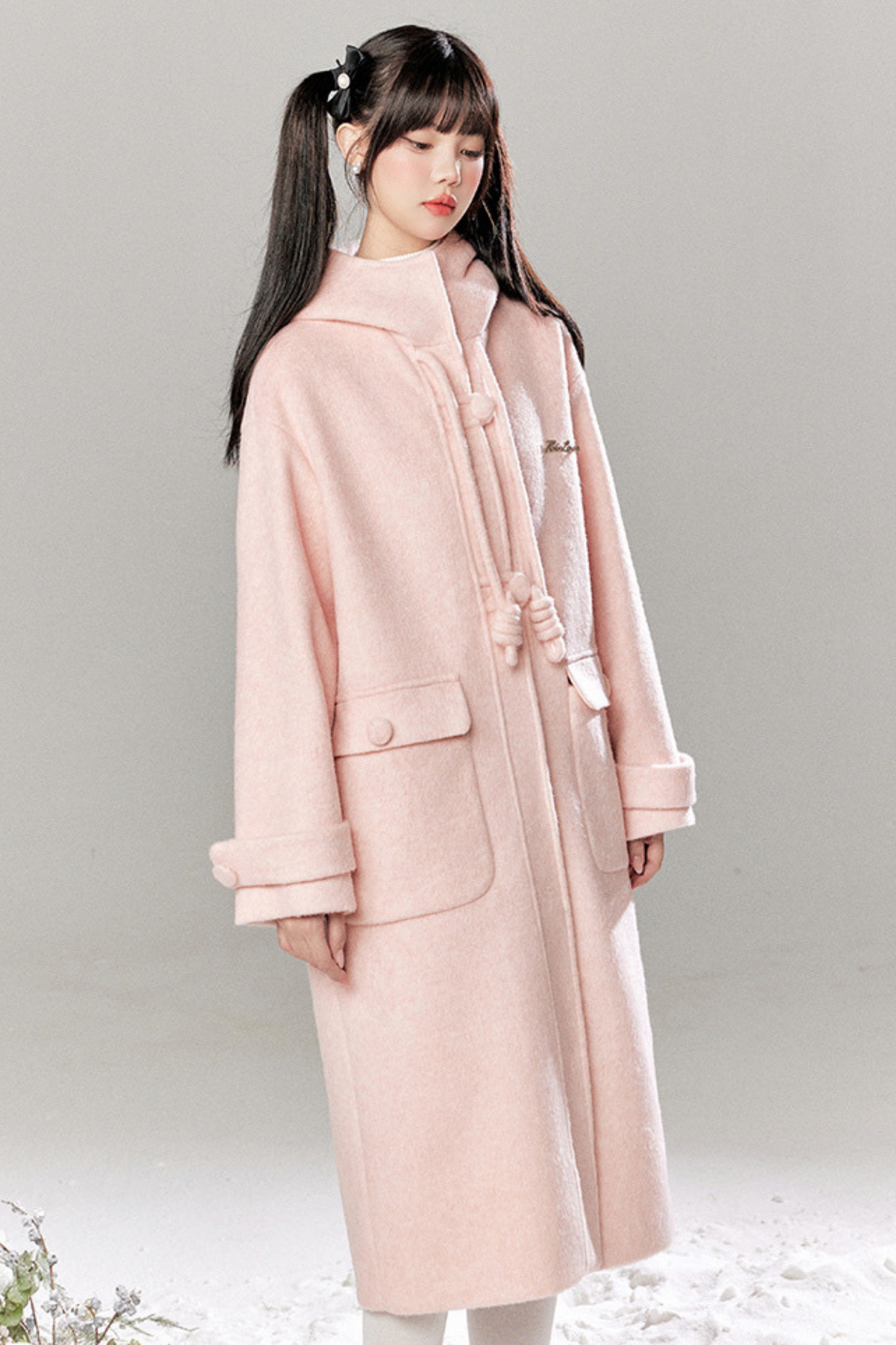 French Single Brest Food Long Wool Coat