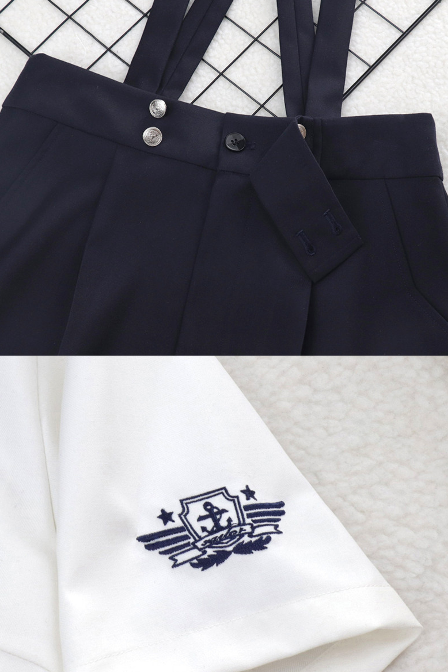 Matrosen-Hemd + Träger-Kurze Hose + Krawatte + Baskenmütze