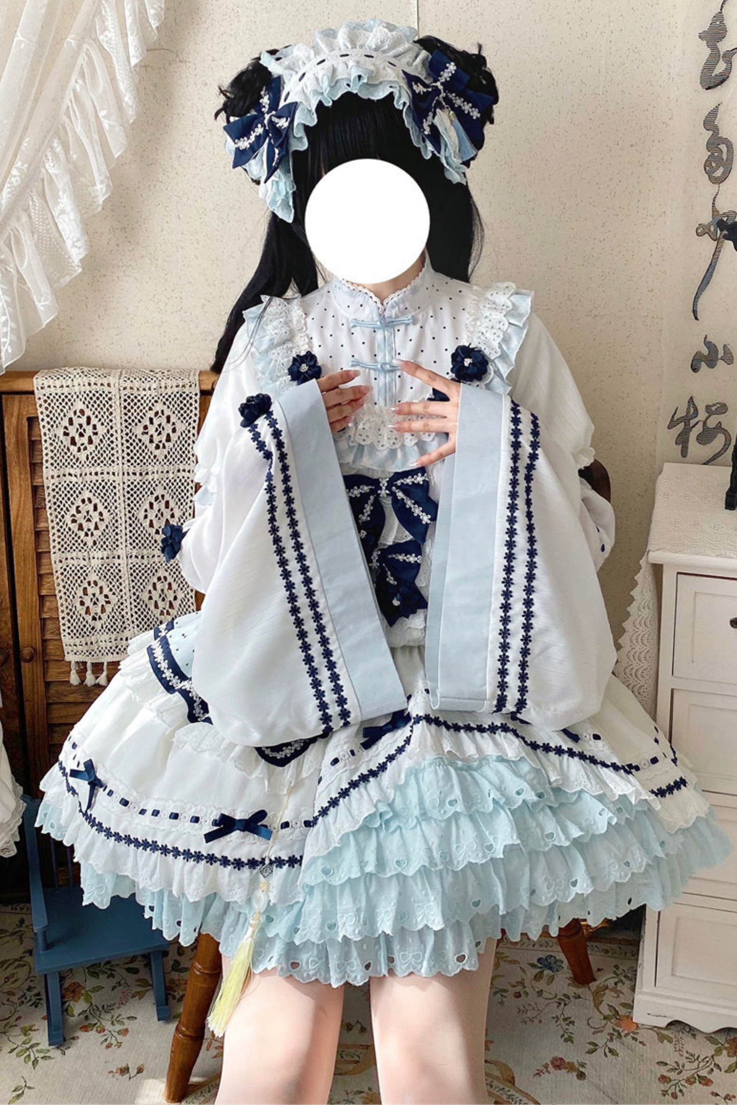 [3월 18일 예약마감] 차이나 드림 원피스 + 점퍼 스커트 + 소매 + 레그 워머 + 머리띠 + 칼라 + 클립 + 리본 + 공주 소매