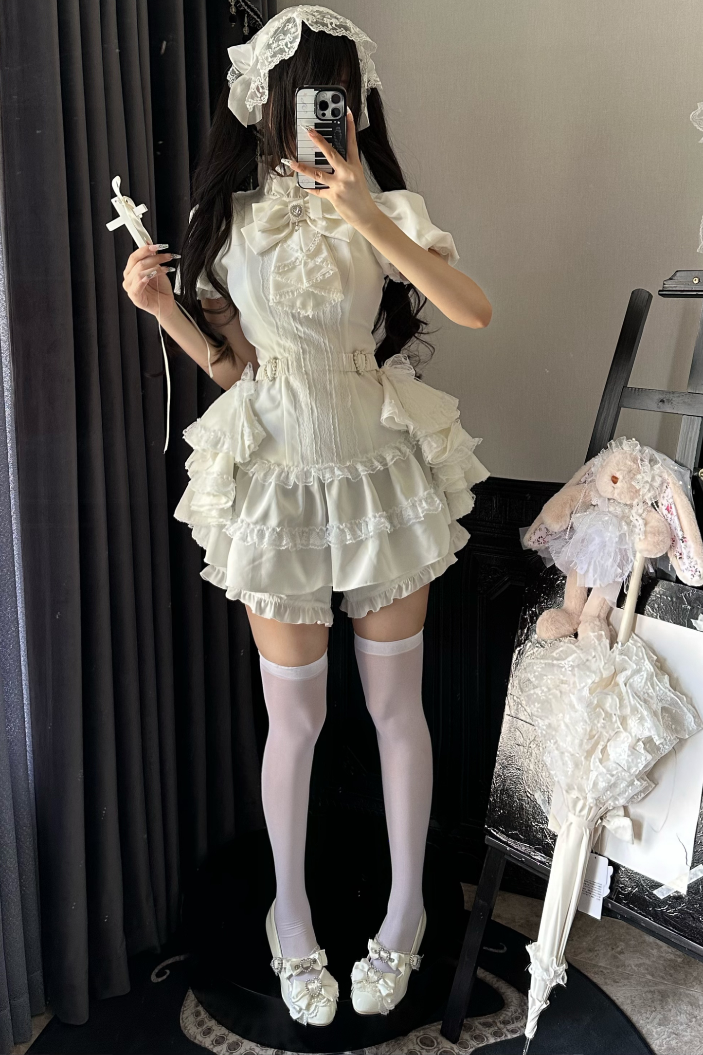 パフスリーブエレガントゴシックスタイルトップス+パンツ