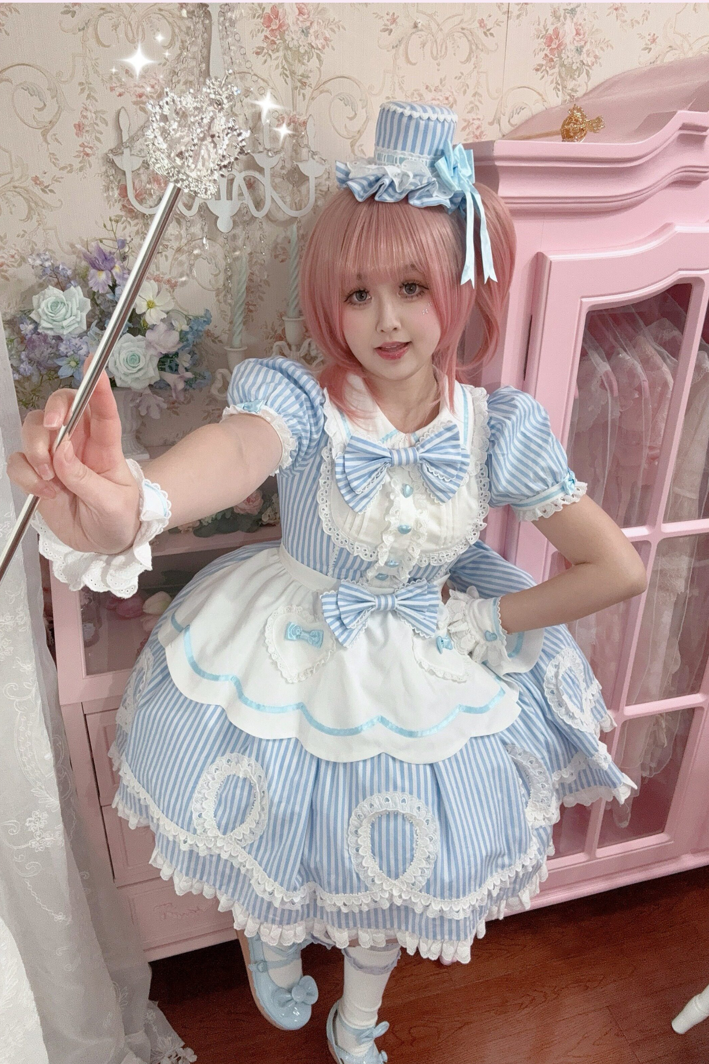 [Vorbestellung] Retro-Puppenartiges Lolita-Kleid + Haarband + Clip + Haube + Hut