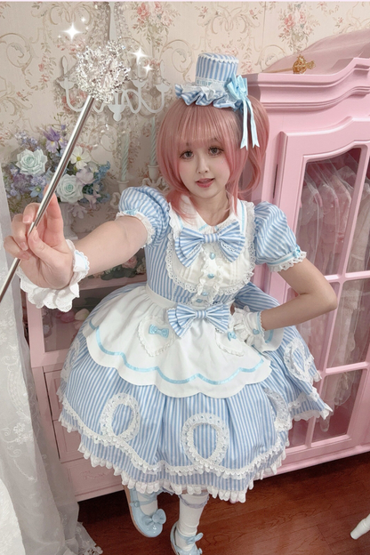[Vorbestellung] Retro-Puppenartiges Lolita-Kleid + Haarband + Clip + Haube + Hut