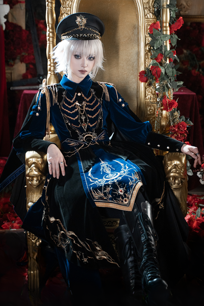 [Deadline for pre-order on November 16th] Holy army blue black embroidered military cape dress complete set + dress set