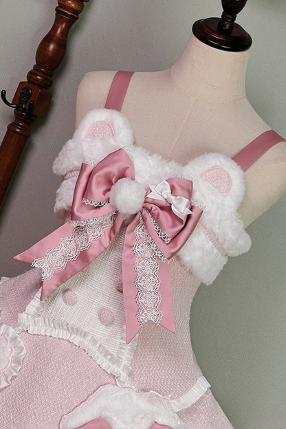 [Deadline for reservations: December 8] Frosted Sugar Rabbit Fur Ribbon Strap Dress