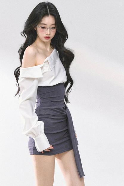 ウエストバンド付きワンショルダーシャツ