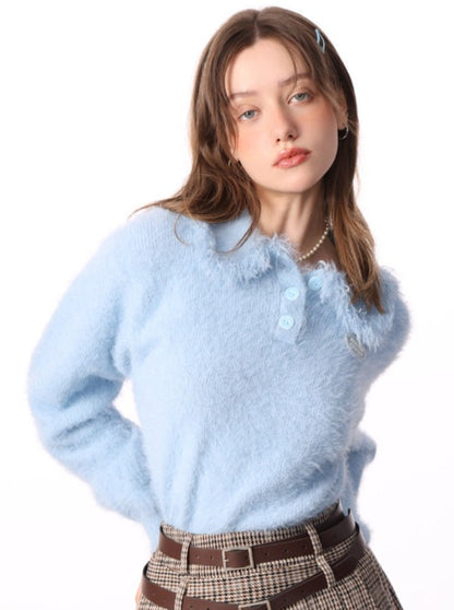 Sweet Fringe Polo Collar Sweater