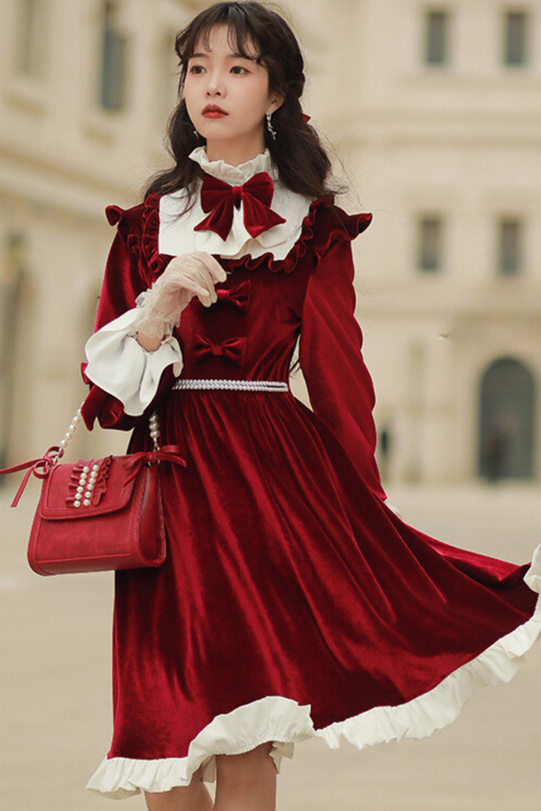 レトロスイートレッドビックリボンワンピース