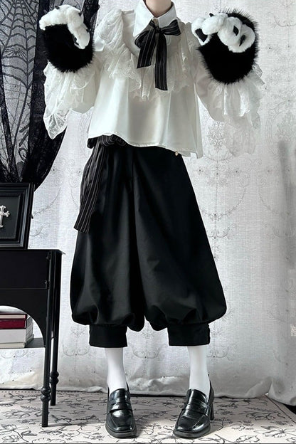 [Pre-order Deadline: September 28] Prince Lolita White Lace Ruffle Shirt + Long Balloon Pants (with Black Stripe Bow Tie + Waist Ribbon Accessory)