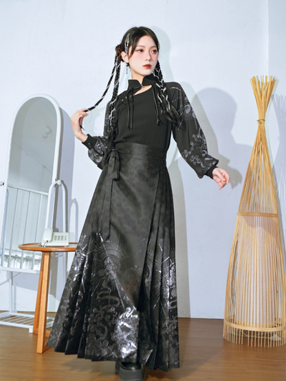 Dark China Pleated Skirt
